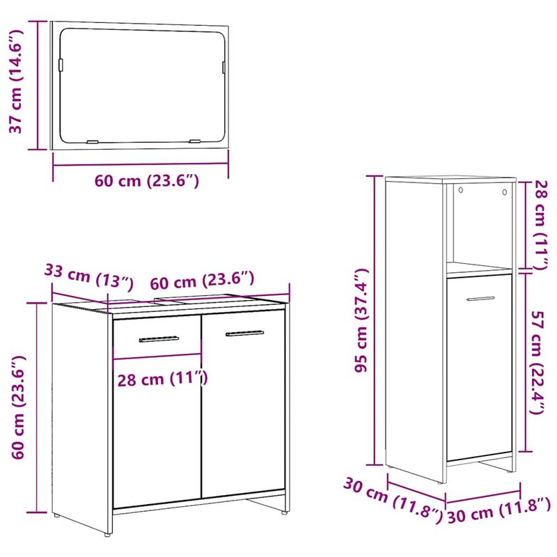 Casa si Gradina - Mobilier - Seturi de mobilier - Seturi baie - Set mobilier de baie, 3 piese, gri beton, lemn compozit - Infinity.ro