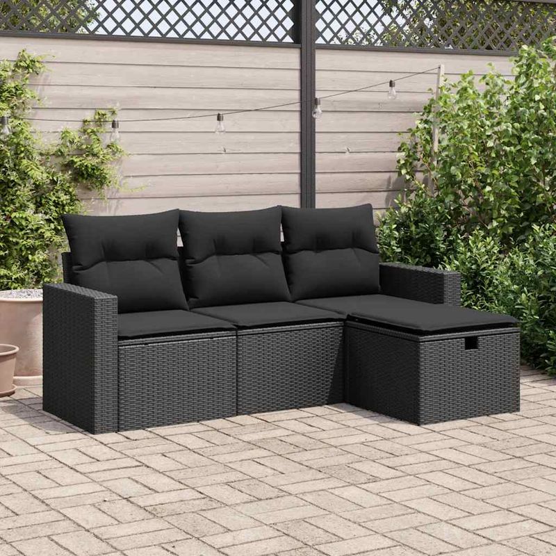 Casa si Gradina - Gradina si terasa - Mobilier exterior - Seturi mobila gradina - Set mobilier de gradina cu perne, 4 piese, negru, poliratan - Infinity.ro