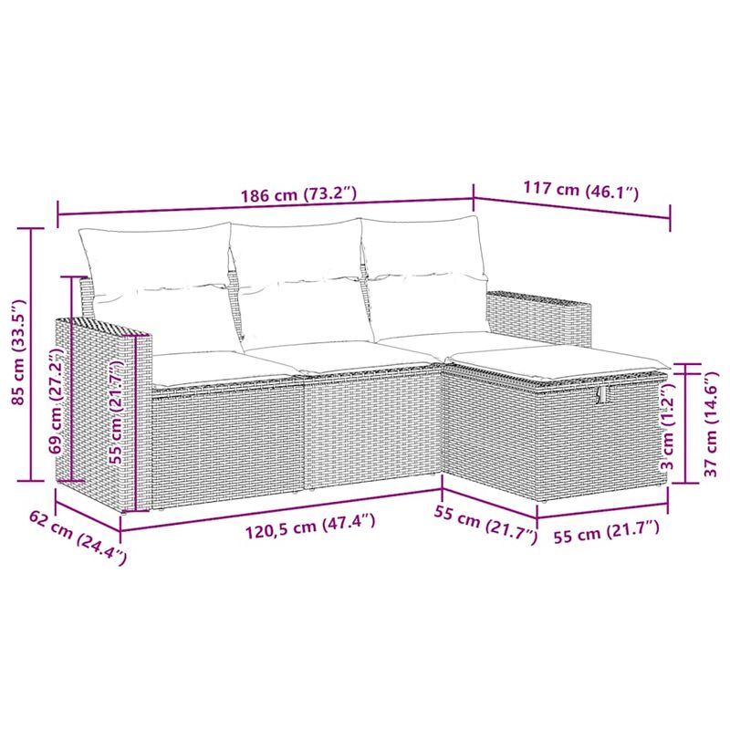 Casa si Gradina - Gradina si terasa - Mobilier exterior - Seturi mobila gradina - Set mobilier de gradina cu perne, 4 piese, negru, poliratan - Infinity.ro
