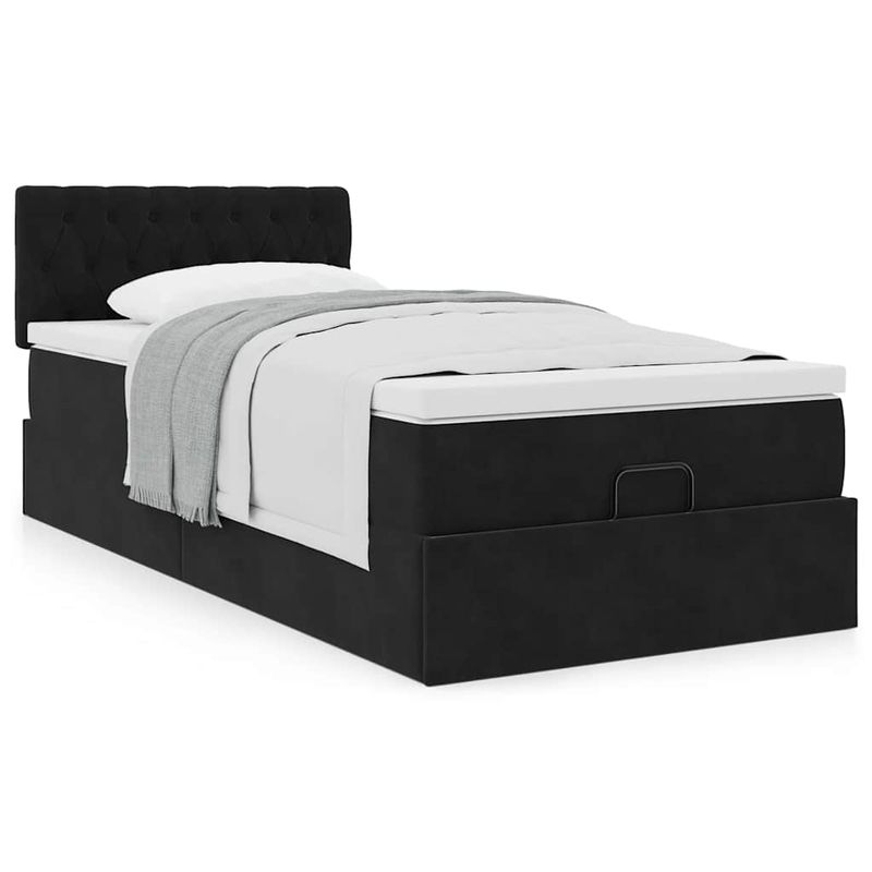 Casa si Gradina - Mobilier - Paturi si accesorii - Paturi - Cadru de pat otoman cu saltea, catifea neagra 100x200cm - Infinity.ro