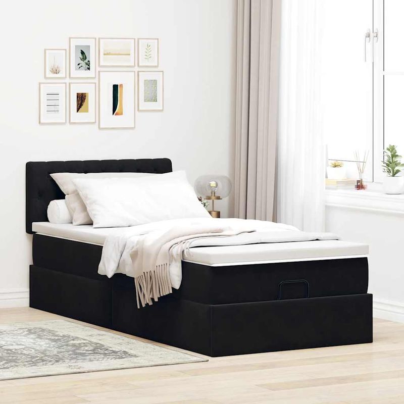Casa si Gradina - Mobilier - Paturi si accesorii - Paturi - Cadru de pat otoman cu saltea, catifea neagra 100x200cm - Infinity.ro