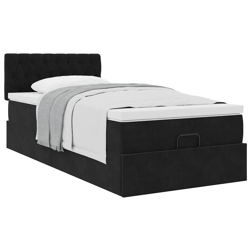 Casa si Gradina - Mobilier - Paturi si accesorii - Paturi - Cadru de pat otoman cu saltea, catifea neagra 100x200cm - Infinity.ro