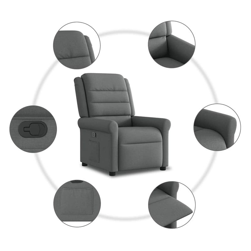 Casa si Gradina - Mobilier - Scaune si fotolii - Fotolii - Fotoliu rabatabil, gri inchis, material textil - Infinity.ro