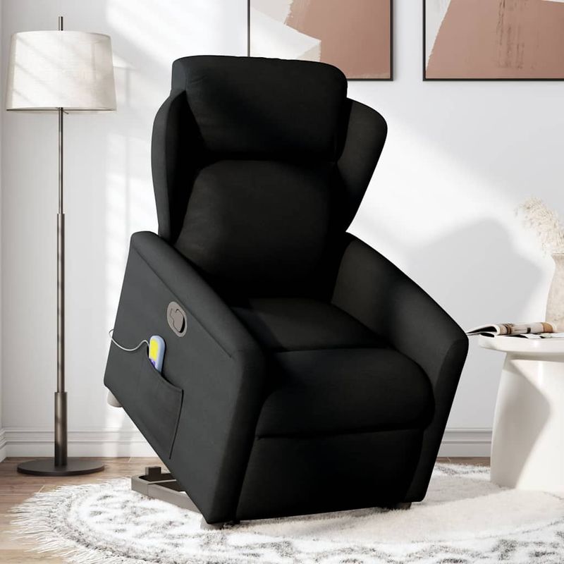 Ingrijire personala si Cosmetice - Sanatate si wellness - Articole wellness - Fotolii de masaj - Fotoliu rabatabil de masaj, cu ridicare, negru, material textil - Infinity.ro