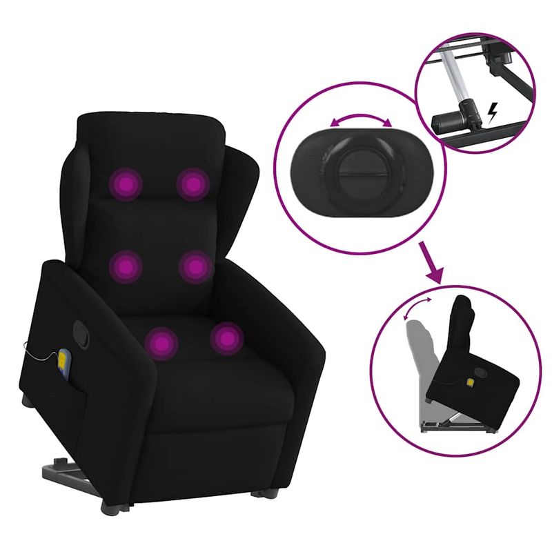 Ingrijire personala si Cosmetice - Sanatate si wellness - Articole wellness - Fotolii de masaj - Fotoliu rabatabil de masaj, cu ridicare, negru, material textil - Infinity.ro