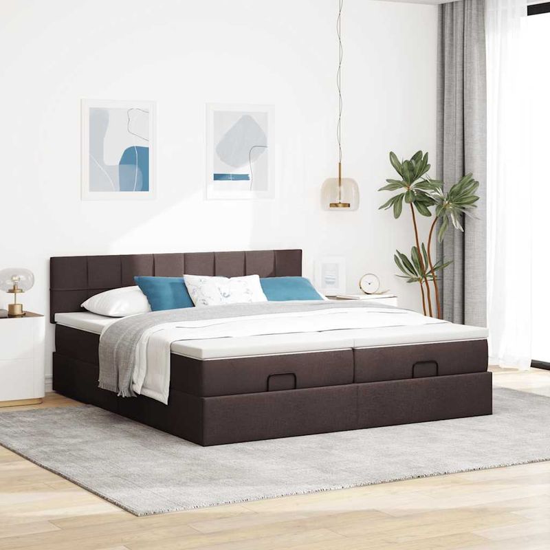 Casa si Gradina - Mobilier - Paturi si accesorii - Paturi - Cadru de pat otoman cu saltele tesatura maro inchis 180x200cm - Infinity.ro