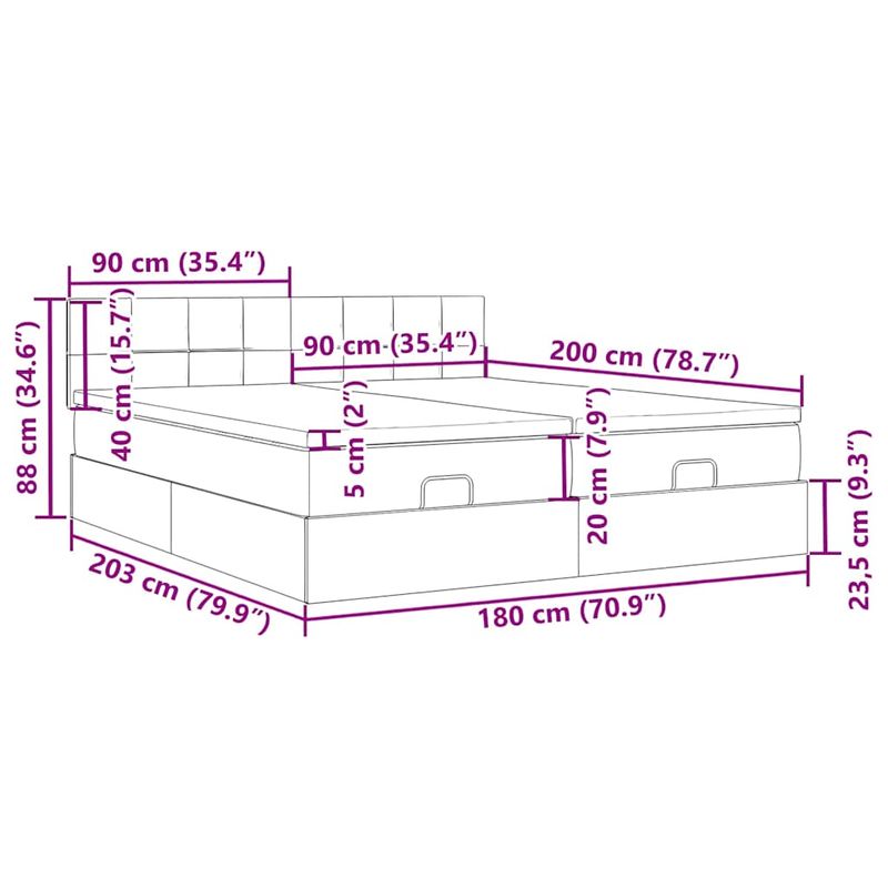 Casa si Gradina - Mobilier - Paturi si accesorii - Paturi - Cadru de pat otoman cu saltele tesatura maro inchis 180x200cm - Infinity.ro