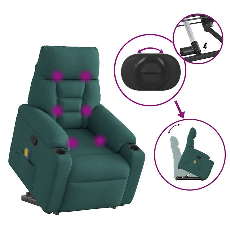 Ingrijire personala si Cosmetice - Sanatate si wellness - Articole wellness - Fotolii de masaj - Fotoliu rabatabil de masaj, cu ridicare, verde inchis, textil - Infinity.ro