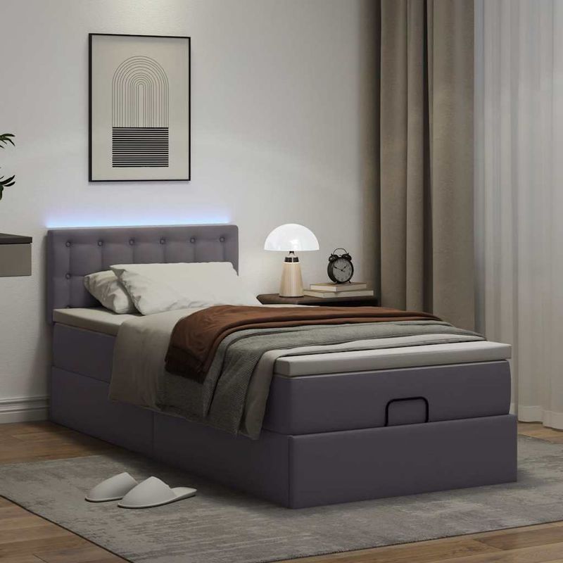 Casa si Gradina - Mobilier - Paturi si accesorii - Paturi - Cadru de pat otoman cu saltea gri 90x200cm piele artificiala - Infinity.ro