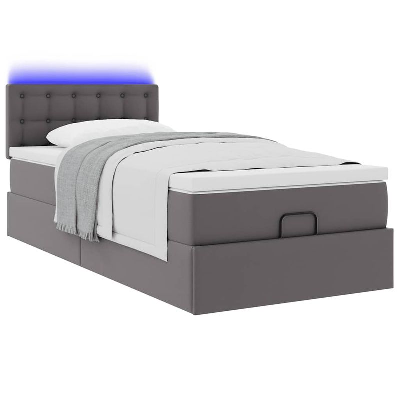 Casa si Gradina - Mobilier - Paturi si accesorii - Paturi - Cadru de pat otoman cu saltea gri 90x200cm piele artificiala - Infinity.ro