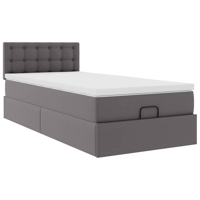 Casa si Gradina - Mobilier - Paturi si accesorii - Paturi - Cadru de pat otoman cu saltea gri 90x200cm piele artificiala - Infinity.ro