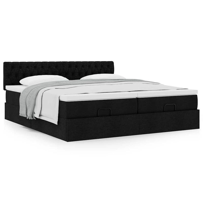 Casa si Gradina - Mobilier - Paturi si accesorii - Paturi - Cadru de pat otoman cu saltele, tesatura neagra 200x200cm - Infinity.ro