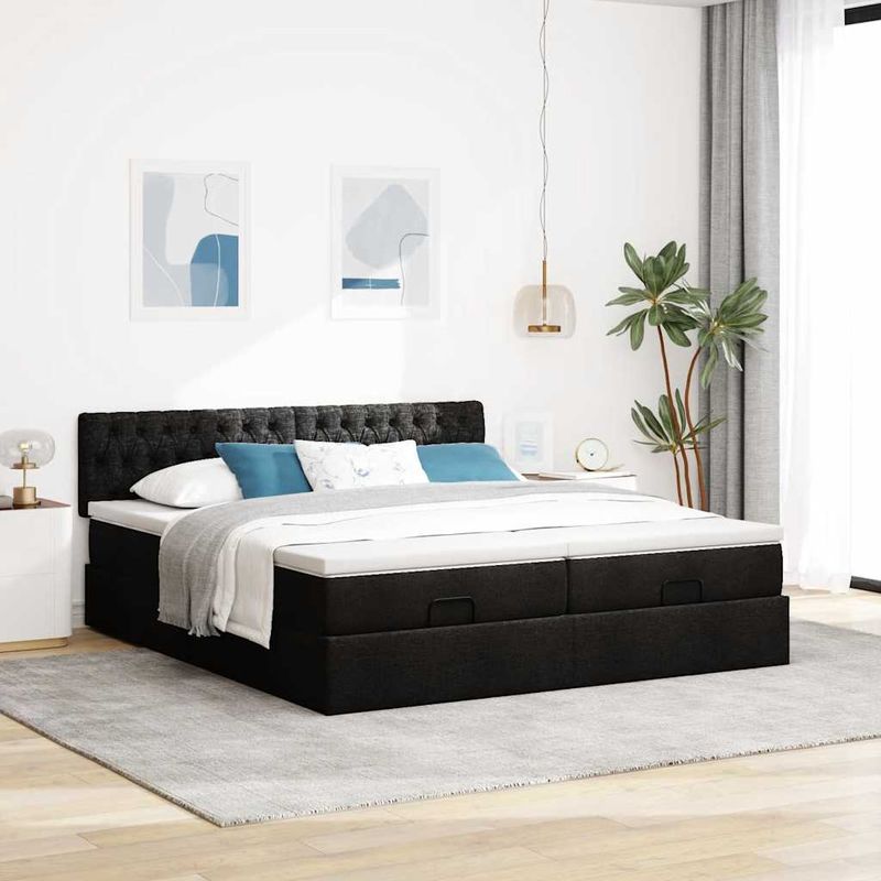 Casa si Gradina - Mobilier - Paturi si accesorii - Paturi - Cadru de pat otoman cu saltele, tesatura neagra 200x200cm - Infinity.ro