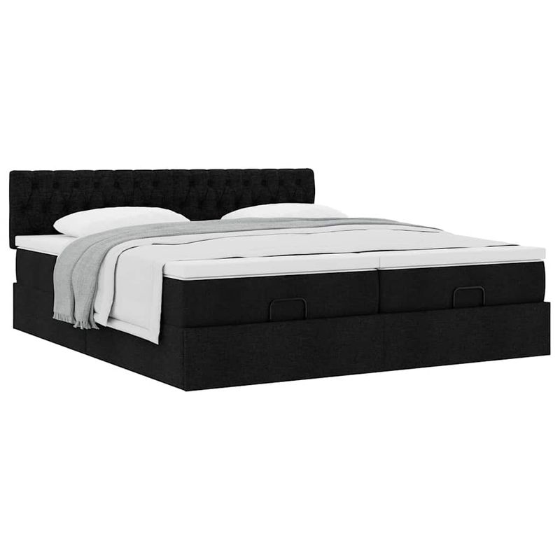 Casa si Gradina - Mobilier - Paturi si accesorii - Paturi - Cadru de pat otoman cu saltele, tesatura neagra 200x200cm - Infinity.ro