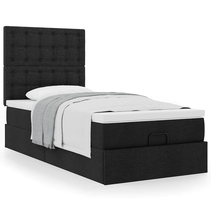 Casa si Gradina - Mobilier - Paturi si accesorii - Paturi - Cadru pat otoman cu saltea tesatura neagra 90x200cm - Infinity.ro