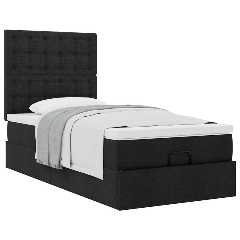 Casa si Gradina - Mobilier - Paturi si accesorii - Paturi - Cadru pat otoman cu saltea tesatura neagra 90x200cm - Infinity.ro