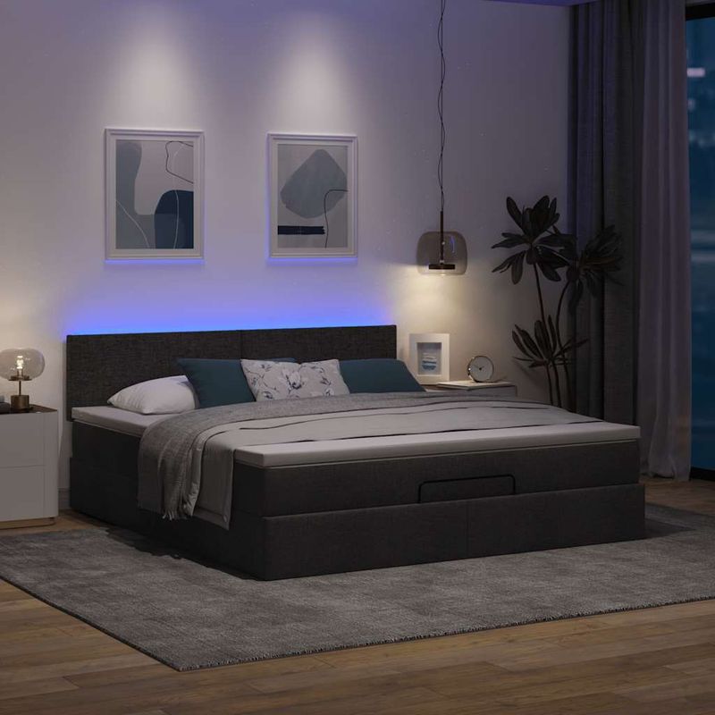 Casa si Gradina - Mobilier - Paturi si accesorii - Paturi - Cadru de pat otoman cu saltea tesatura neagra 160x200cm - Infinity.ro