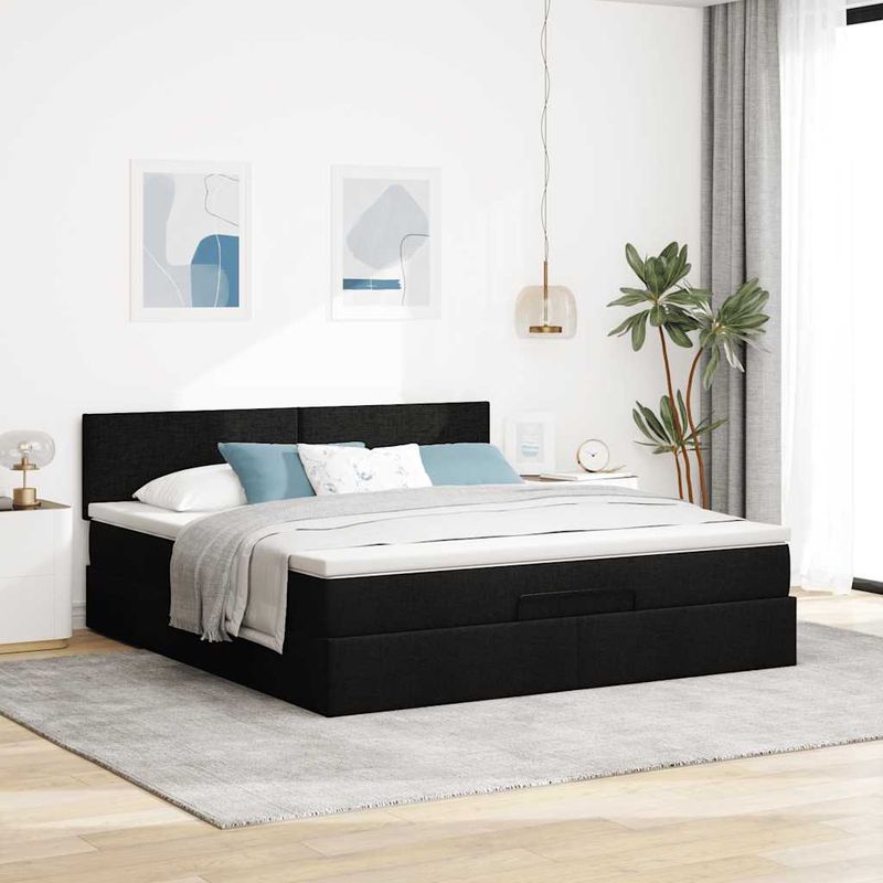 Casa si Gradina - Mobilier - Paturi si accesorii - Paturi - Cadru de pat otoman cu saltea tesatura neagra 160x200cm - Infinity.ro