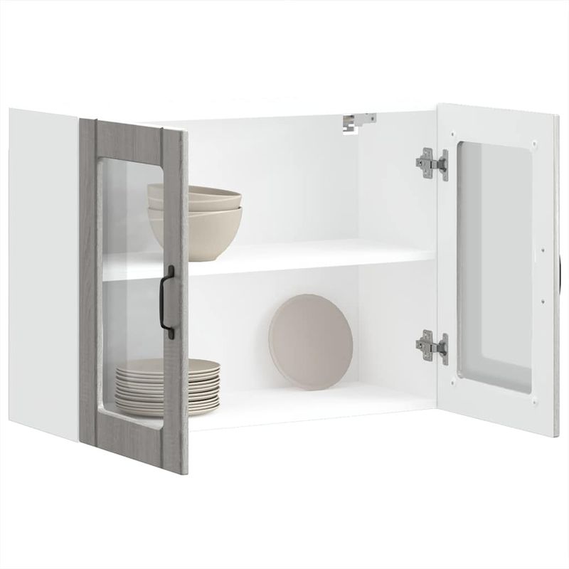 Casa si Gradina - Mobilier - Comode si corpuri - Corpuri bucatarie - Dulap bucatarie cu usa sticla Kalmar lemn prelucrat gri Sonoma - Infinity.ro