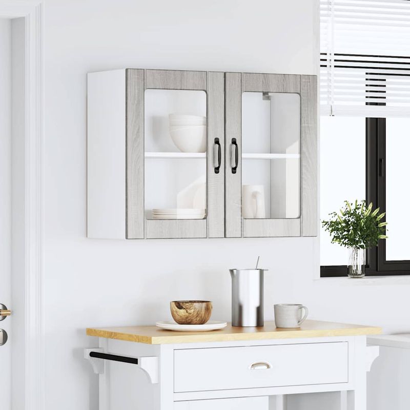 Casa si Gradina - Mobilier - Comode si corpuri - Corpuri bucatarie - Dulap bucatarie cu usa sticla Kalmar lemn prelucrat gri Sonoma - Infinity.ro