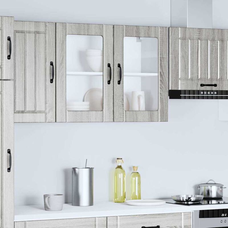 Casa si Gradina - Mobilier - Comode si corpuri - Corpuri bucatarie - Dulap bucatarie cu usa sticla Kalmar lemn prelucrat gri Sonoma - Infinity.ro