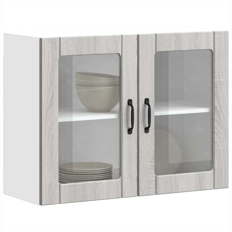Casa si Gradina - Mobilier - Comode si corpuri - Corpuri bucatarie - Dulap bucatarie cu usa sticla Kalmar lemn prelucrat gri Sonoma - Infinity.ro