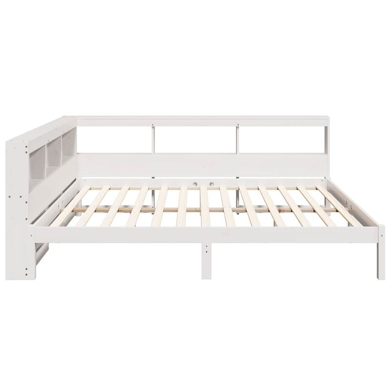 Casa si Gradina - Mobilier - Paturi si accesorii - Paturi - Pat cu biblioteca fara saltea, alb, 150x200 cm, lemn masiv pin - Infinity.ro