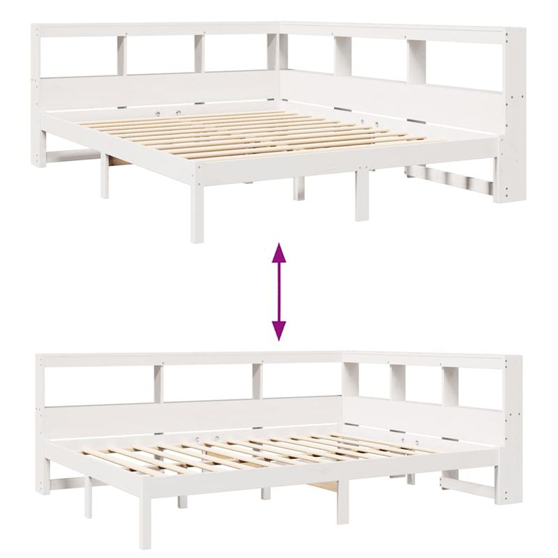 Casa si Gradina - Mobilier - Paturi si accesorii - Paturi - Pat cu biblioteca fara saltea, alb, 150x200 cm, lemn masiv pin - Infinity.ro