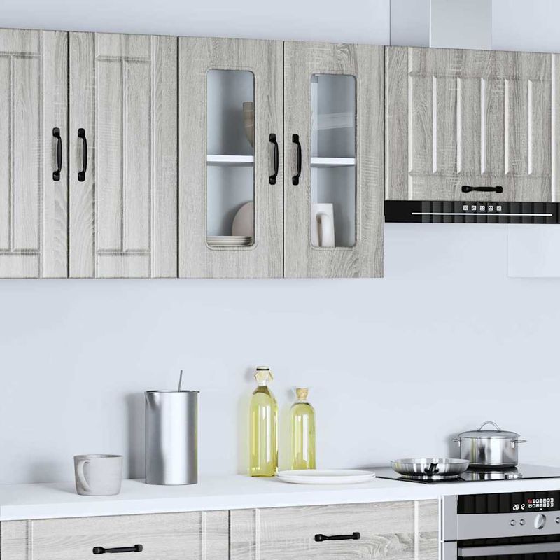 Casa si Gradina - Mobilier - Comode si corpuri - Corpuri bucatarie - Dulap bucatarie cu usa sticla Kalmar lemn prelucrat gri Sonoma - Infinity.ro