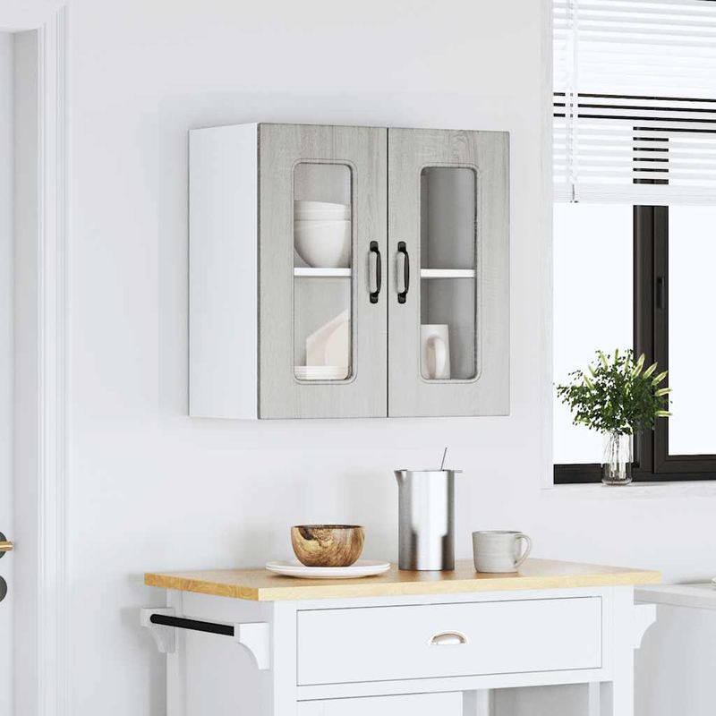 Casa si Gradina - Mobilier - Comode si corpuri - Corpuri bucatarie - Dulap bucatarie cu usa sticla Kalmar lemn prelucrat gri Sonoma - Infinity.ro