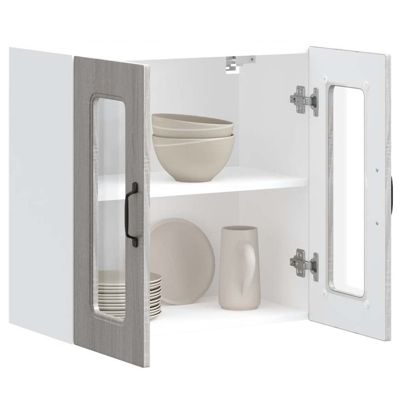Casa si Gradina - Mobilier - Comode si corpuri - Corpuri bucatarie - Dulap bucatarie cu usa sticla Kalmar lemn prelucrat gri Sonoma - Infinity.ro