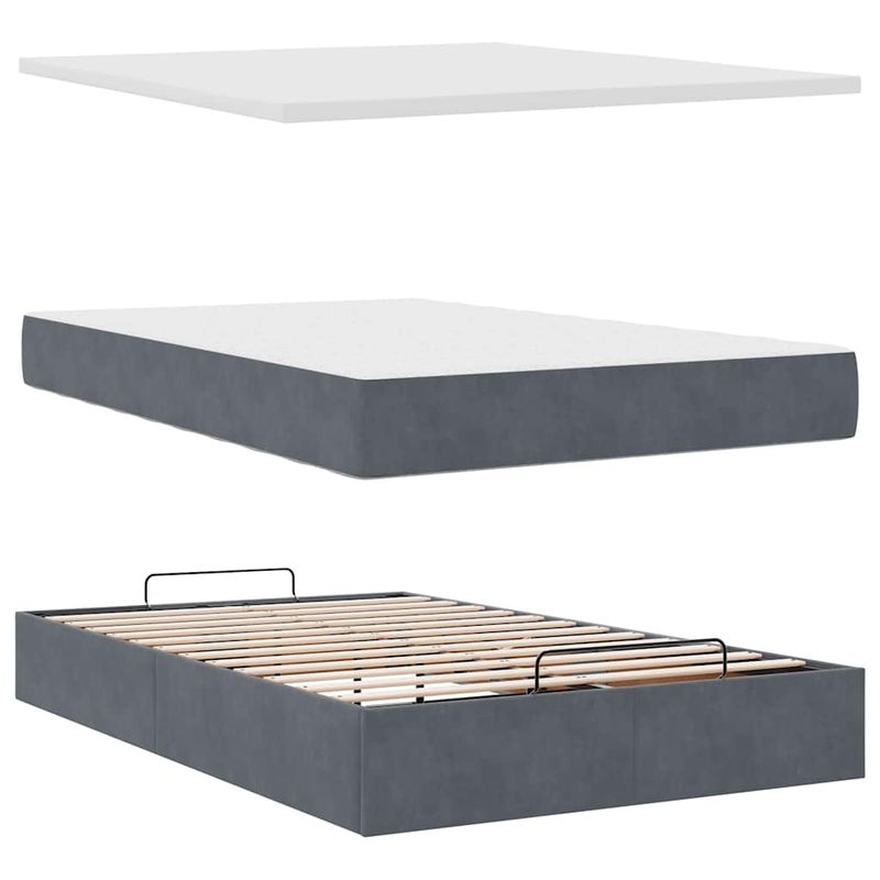 Casa si Gradina - Mobilier - Paturi si accesorii - Paturi - Cadru de pat otoman cu saltea Gri inchis 120x190 cm catifea - Infinity.ro