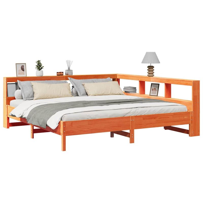Casa si Gradina - Mobilier - Paturi si accesorii - Paturi - Pat cu biblioteca fara saltea maro 200x200 cm lemn masiv de pin - Infinity.ro