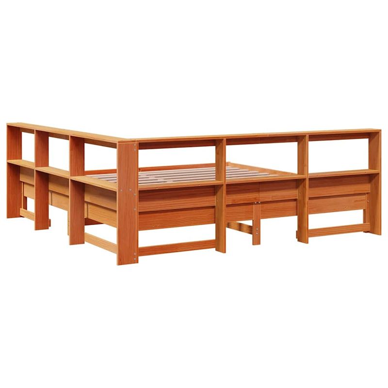 Casa si Gradina - Mobilier - Paturi si accesorii - Paturi - Pat cu biblioteca fara saltea maro 200x200 cm lemn masiv de pin - Infinity.ro
