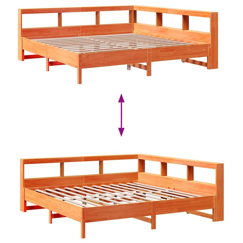Casa si Gradina - Mobilier - Paturi si accesorii - Paturi - Pat cu biblioteca fara saltea maro 200x200 cm lemn masiv de pin - Infinity.ro