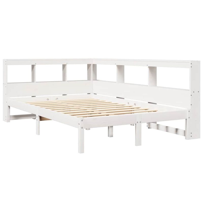 Casa si Gradina - Mobilier - Paturi si accesorii - Paturi - Pat cu biblioteca fara saltea, alb, 120x190 cm, lemn masiv pin - Infinity.ro