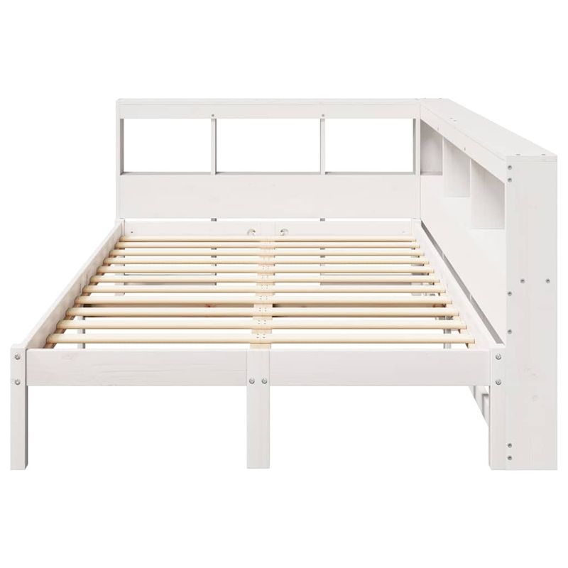 Casa si Gradina - Mobilier - Paturi si accesorii - Paturi - Pat cu biblioteca fara saltea, alb, 120x190 cm, lemn masiv pin - Infinity.ro