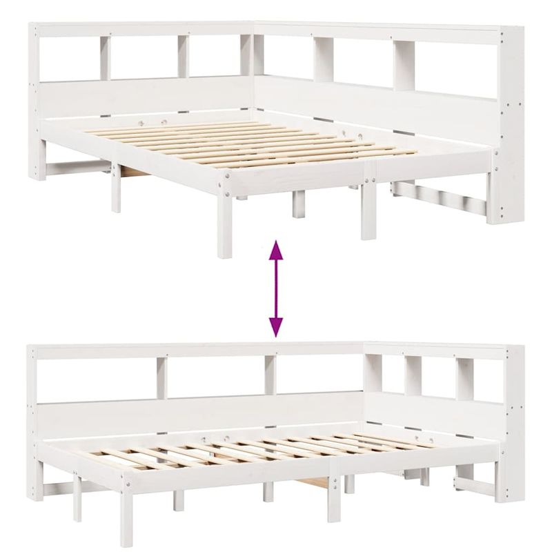 Casa si Gradina - Mobilier - Paturi si accesorii - Paturi - Pat cu biblioteca fara saltea, alb, 120x190 cm, lemn masiv pin - Infinity.ro