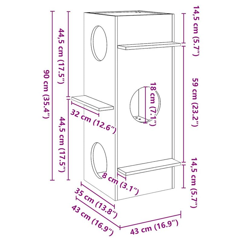 Petshop - Accesorii petshop - Jucarii animale - Ansambluri de joaca - Casa pentru pisici alba 43x43x90 cm din lemn masiv de pin - Infinity.ro