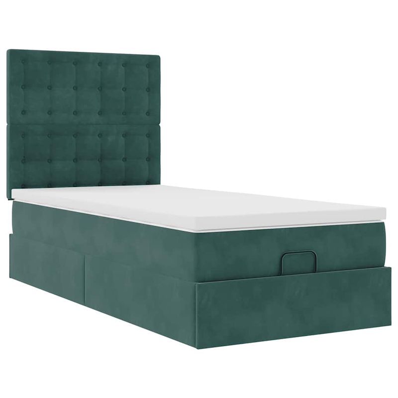 Casa si Gradina - Mobilier - Paturi si accesorii - Paturi - Cadru de pat otoman cu saltele, catifea verde inchis 90x200cm - Infinity.ro