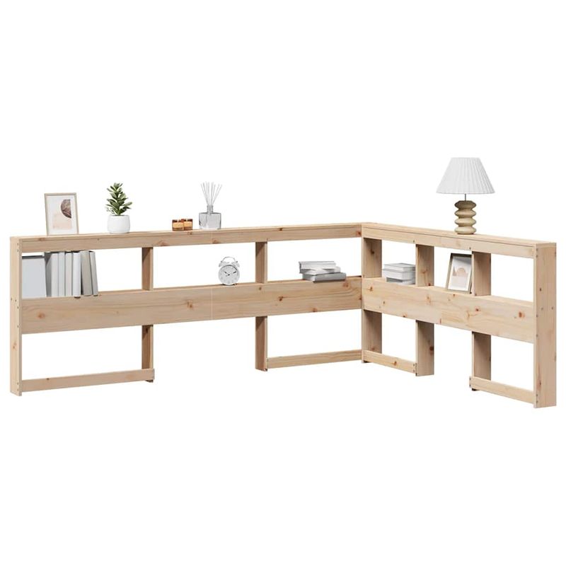 Casa si Gradina - Mobilier - Paturi si accesorii - Accesorii paturi - Tablie de pat cu biblioteca in forma de L, ceara maro lemn masiv de pin, mărime 108.5x218.5x80 cm - Infinity.ro