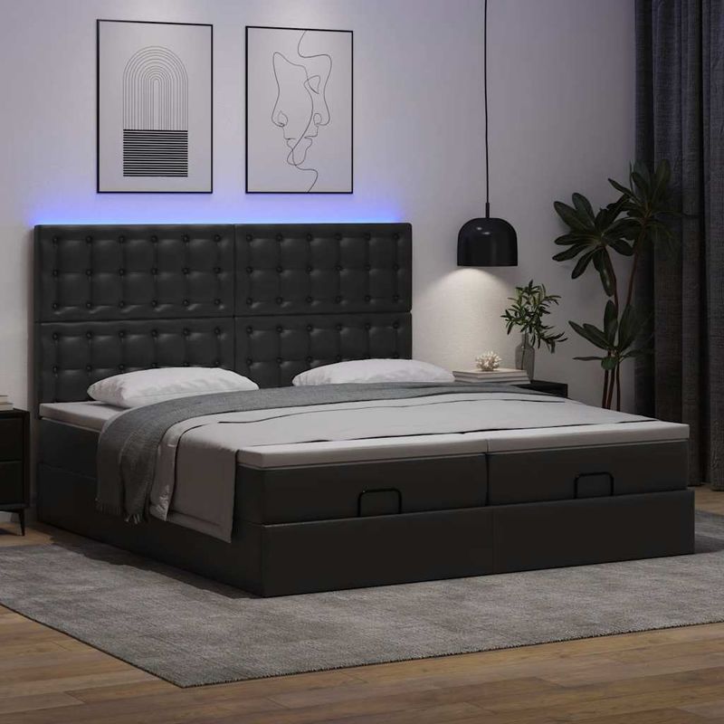 Casa si Gradina - Mobilier - Paturi si accesorii - Paturi - Cadru de pat otoman saltele Negru 160x200cm piele artificiala - Infinity.ro