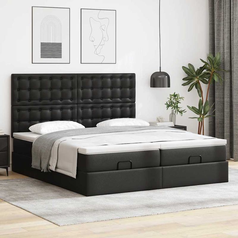 Casa si Gradina - Mobilier - Paturi si accesorii - Paturi - Cadru de pat otoman saltele Negru 160x200cm piele artificiala - Infinity.ro