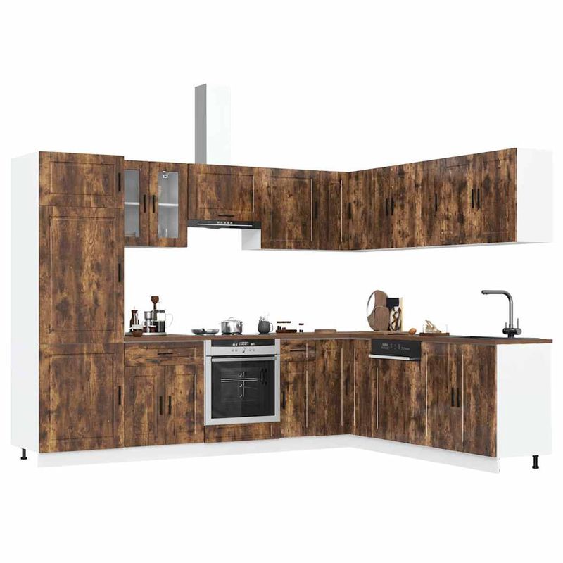 Casa si Gradina - Mobilier - Comode si corpuri - Corpuri bucatarie - Set dulap de bucatarie din 14 piese „Porto” stejar afumat Lemn - Infinity.ro