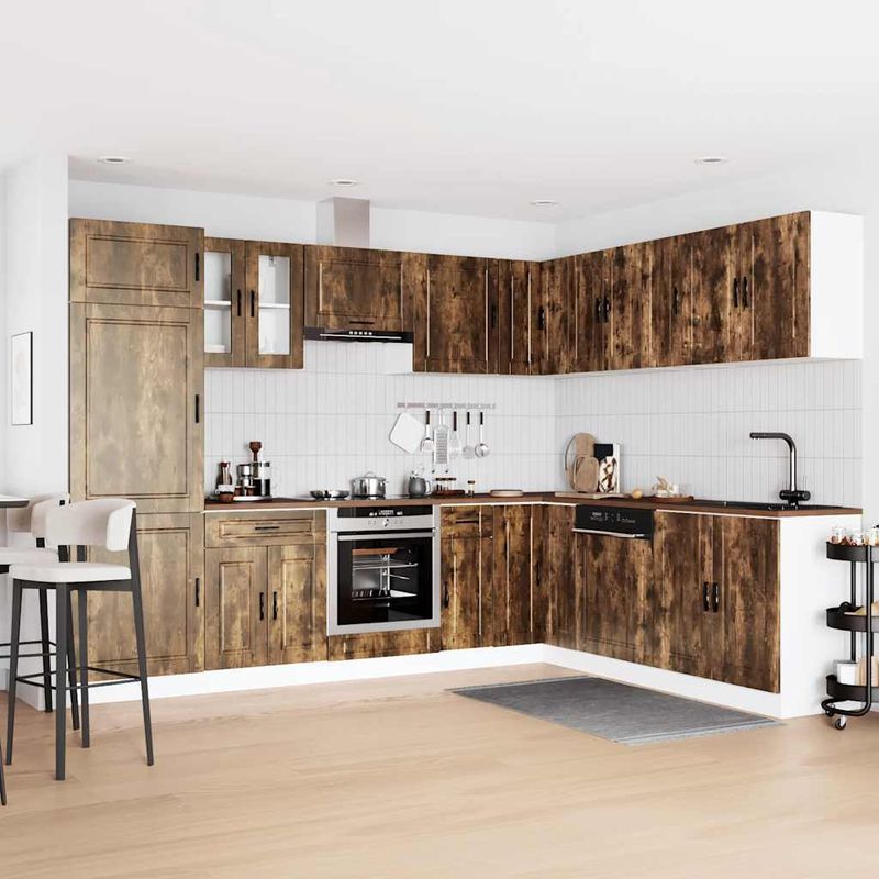 Casa si Gradina - Mobilier - Comode si corpuri - Corpuri bucatarie - Set dulap de bucatarie din 14 piese „Porto” stejar afumat Lemn - Infinity.ro
