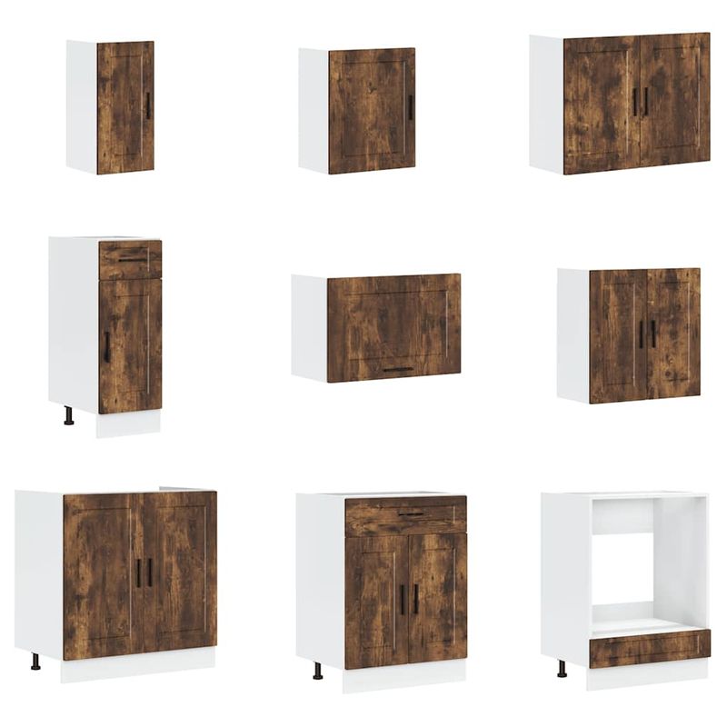 Casa si Gradina - Mobilier - Comode si corpuri - Corpuri bucatarie - Set dulap de bucatarie din 14 piese „Porto” stejar afumat Lemn - Infinity.ro