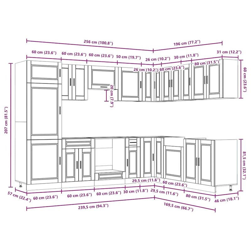 Casa si Gradina - Mobilier - Comode si corpuri - Corpuri bucatarie - Set dulap de bucatarie din 14 piese „Porto” stejar afumat Lemn - Infinity.ro