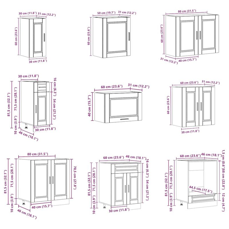 Casa si Gradina - Mobilier - Comode si corpuri - Corpuri bucatarie - Set dulap de bucatarie din 14 piese „Porto” stejar afumat Lemn - Infinity.ro