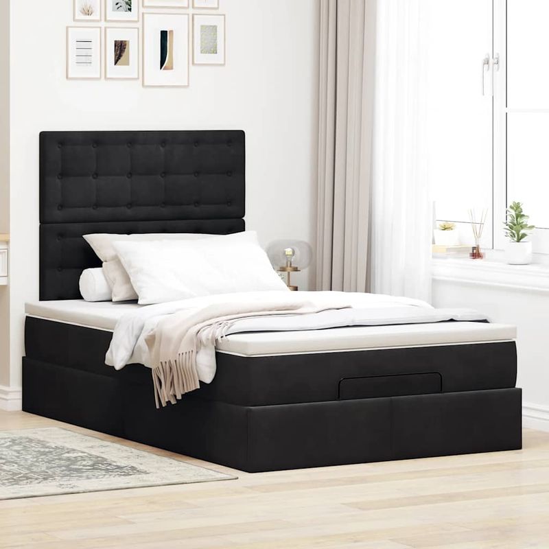 Casa si Gradina - Mobilier - Paturi si accesorii - Paturi - Cadru de pat otoman cu saltele, catifea neagra 120x200cm - Infinity.ro