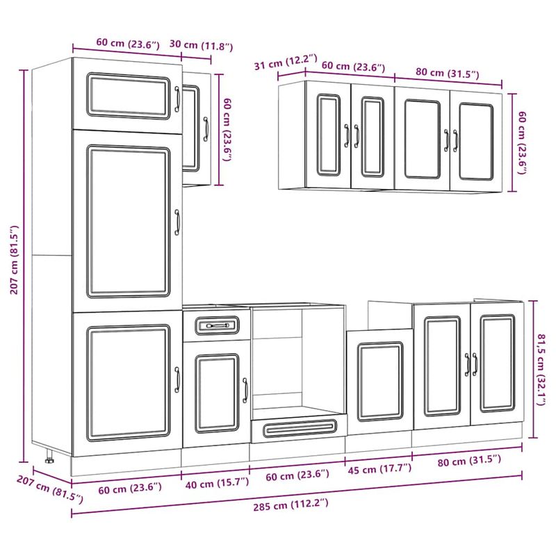 Casa si Gradina - Mobilier - Comode si corpuri - Corpuri bucatarie - Set de dulapuri de bucatarie 8 piese „Kalmar” lemn Sonoma gri - Infinity.ro
